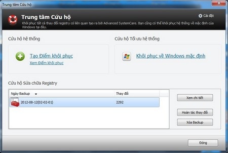 Các chức năng của Advanced SystemCare được xếp vào 4 nhóm riêng biệt: