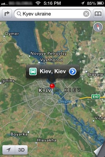 Thủ đô Kiev của Ukraina đã được Apple đổi tên thành Kylv