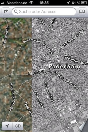 Thành phố Pardebon (Đức) với một nửa bản đồ màu trắng đen, nửa còn lại có màu nhưng… lại bị bôi mờ