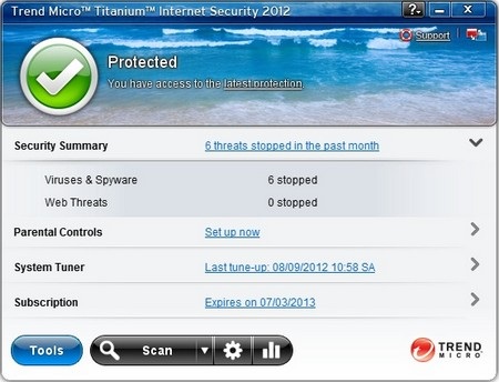 Bảo vệ máy tính với phần mềm bảo mật Trend Micro bản quyền - 1 Giao diện của Trend Micro Titanium Internet Security rất đơn giản và dễ sử dụng
