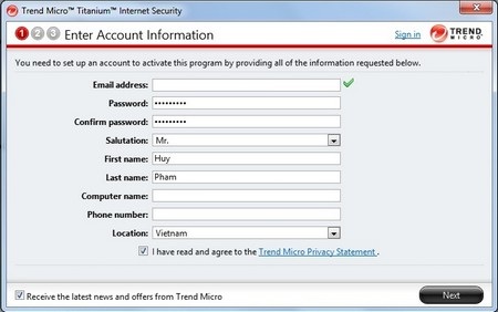 Bảo vệ máy tính với phần mềm bảo mật Trend Micro bản quyền - 5 - Chờ trong giây lát, 1 email được gửi đến từ Trend Micro (từ địa chỉ email