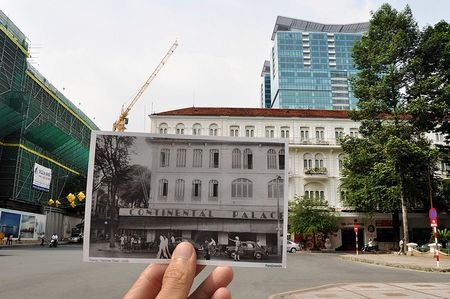 Ấn tượng Việt Nam “xưa và nay” qua bộ ảnh lồng trong ảnh - 6 Khách sạn Continental Palace năm 1950 và ngày nay