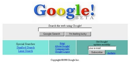 Trang chủ Google phiên bản thử nghiệm trong những ngày đầu tiên được thành lập