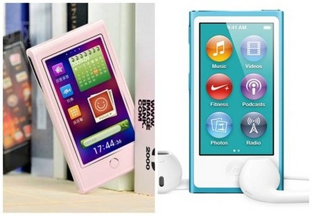 Apple bị "tố" sao chép thiết kế iPod nano từ công ty Trung Quốc - 1 Máy nghe nhạc SS3 của OPPO (trái) và iPod nano thế hệ mới (phải) có nhiều nét tương đồng