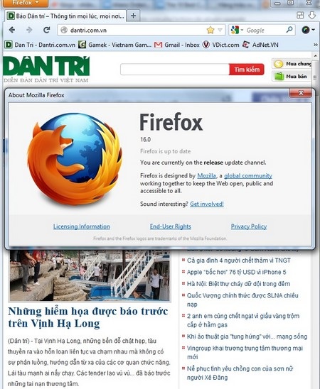Firefox 16 chính thức trình làng, khởi động nhanh và mượt mà hơn - 1 Hầu như không có sự thay đổi nào về giao diện trên Firefox 16