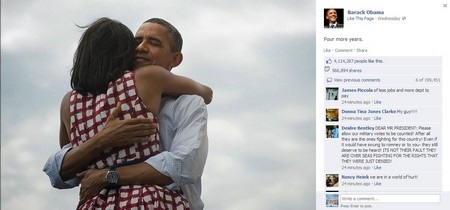 Tổng thống tái đắc cử Obama lập kỷ lục mới trên Facebook, Twitter - 1 Bức ảnh lập kỷ lục của Tổng thống Obama trên Facebook với hơn 4 triệu lượt “Like”