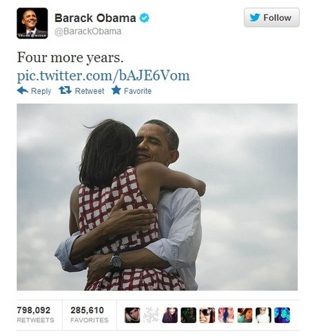 Tổng thống tái đắc cử Obama lập kỷ lục mới trên Facebook, Twitter - 2 Bức ảnh tương tự cũng đã lập nên một kỷ lục mới trên Twitter