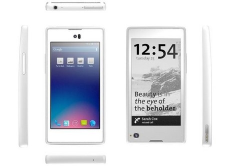 Mặt trước là màn hình LCD, với mặt sau là màn hình E-Ink đen trắng