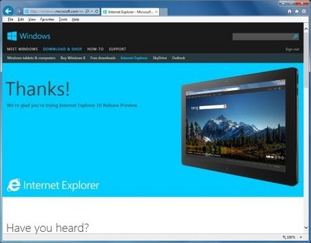 Không có sự khác biệt về giao diện giữa IE10 so với IE9 trước đây