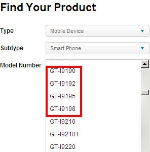 Thông tin 4 phiên bản của Galaxy S4 Mini xuất hiện trên trang hỗ trợ của Samsung