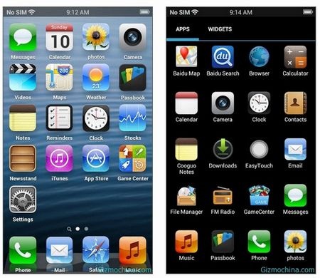 Giao diện iOS và Android tùy chọn trên Goophone i5S