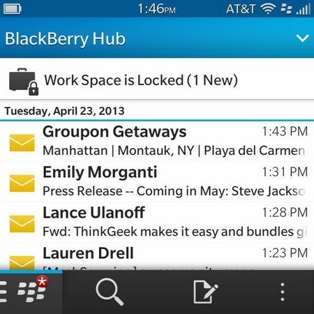 Giao diện ứng dụng BlackBerry Hub