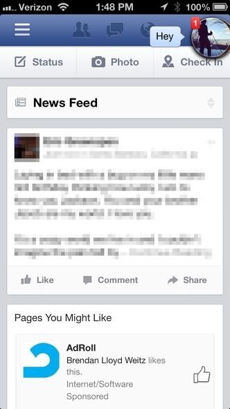 Chat heads là tính năng mới đáng chú ý nhất trong bản cập nhật của ứng dụng Facebook trên iOS