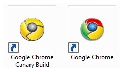 Kích hoạt tính năng duyệt web không cần Internet trên Chrome - 1 Logo màu vàng của Chrome Canary và Chrome thông thường