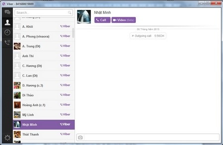 Phần mềm Viber trên Windows sau khi đã đồng bộ hóa danh bạ