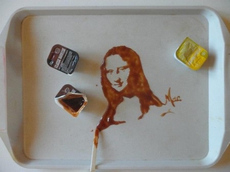 Vẽ tranh tuyệt đẹp bằng đồ ăn - 4 Bức họa nổi tiếng nàng Mona Lisa được vẽ bằng nước xốt thịt