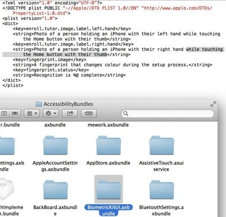 Apple làm lộ tính năng “độc” trên bản thử nghiệm mới của iOS 7 - 1 Đoạn mã và thư mục nhắc đến tính năng vân tay trên iOS 7 Beta 4