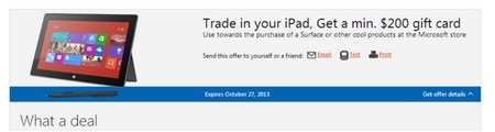 Thông báo cho phép đổi iPad để lấy phiếu quà tặng 200USD dùng để mua máy tính bảng Surface