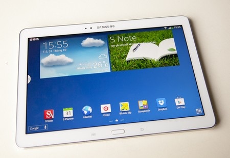 Cận cảnh Galaxy Note 10.1 phiên bản 2014 chính hãng tại Việt Nam - 2 Galaxy Note 10.1 có thiết kế giống với Galaxy Tab 3, với nút Home ở giữa