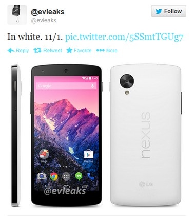 Nexus 5 sẽ có 2 màu đen trắng, ra mắt ngày 1/11 - 1 Hình ảnh Nexus 5 màu trắng cùng thông tin ngày ra mắt sản phẩm vừa được đăng tải