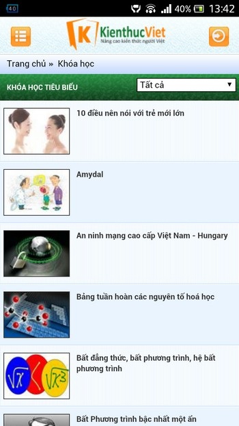 Giải pháp học trực tuyến trên thiết bị di động AI - M-Learning - 1 Giao diện các khóa học trên M-Learning