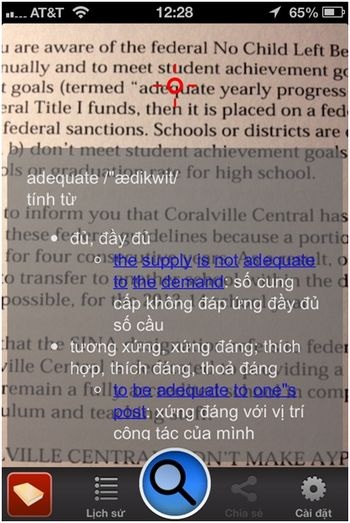 Ứng dụng biến camera iPhone thành máy tra cứu từ điển - 1 Giao diện ứng dụng SnapNSee trên iPhone