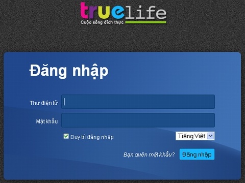 Giao diện đăng nhập TrueLife.