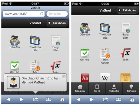 Mạng xã hội học tập của nam sinh 18 tuổi vào Chung khảo NTĐV 2013 - 1 Giao diện VnSet trên iOS dưới dạng trình duyệt web và dưới dạng ứng dụng
