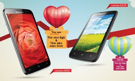 Lenovo A516 và A850: smartphone 2 sim màn hình lớn