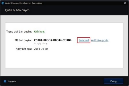 Phần mềm tối ưu và tăng hiệu suất Windows lên 200% - 4 Từ hộp thoại hiện ra sau đó, nhấn tiếp nút “Nhập bản quyền”, sau đó sử dụng đoạn mã