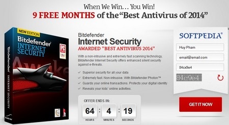 Bản quyền miễn phí phần mềm bảo mật danh tiếng Bitdefender Internet Security 2014 - 1 Bản quyền miễn phí phần mềm bảo mật danh tiếng Bitdefender Internet Security 2014