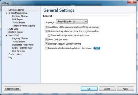 Giúp Windows hoạt động nhanh như mới với phần mềm chuyên nghiệp - 2 Giao diện chính của phần mềm được phân chia ra làm 3 tab riêng biệt, trong đó tab