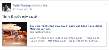 Cộng đồng mạng Việt đồng cảm với sự mất tích kì lạ của máy bay Malaysia - 6 Thông tin thất thiệt về số phận của chiếc máy bay được chia sẻ trên Facebook