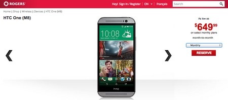 Nhà mạng Canada vô tình làm lộ cấu hình chi tiết và giá bán HTC M8 - 1 Thông tin về chiếc smartphone mới của HTC được đăng tải trên trang web của Rogers