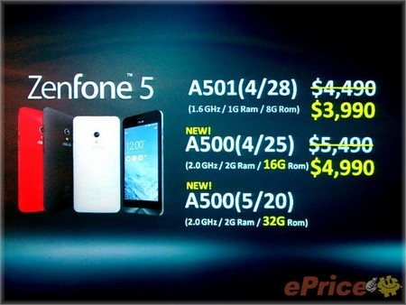 Mức giá bán và cấu hình mới của ZenFone tại thị trường Đài Loan (đơn vị tính Tân Đài Tệ)