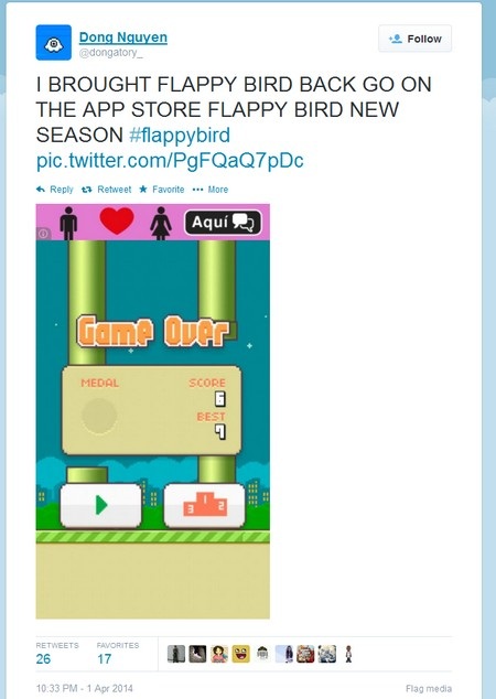 Trang Twitter giả mạo thông báo về sự “hồi sinh” của Flappy Bird
