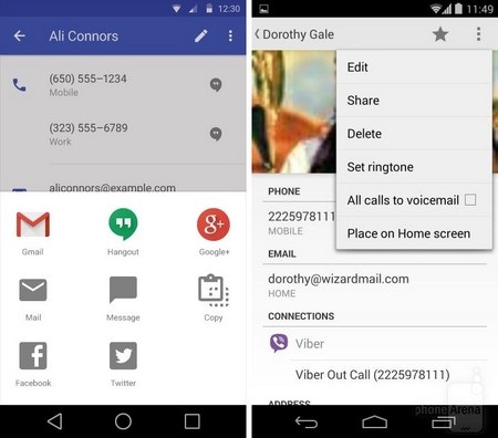 Chùm ảnh so sánh sự khác biệt giữa Android L với 4.4 KitKat - 4 Chi tiết một địa chỉ liên lạc trong danh bạ