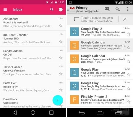 Chùm ảnh so sánh sự khác biệt giữa Android L với 4.4 KitKat - 7 Ứng dụng hộp thư Gmail