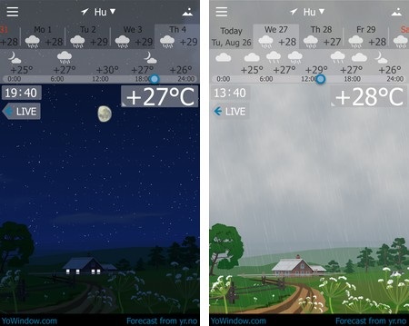 Ứng dụng thời tiết với hiệu ứng sống động và đẹp mắt cho smartphone - 3 Giao diện khác nhau vào thời điểm tạnh và mưa (giữa ban đêm và ban ngày)