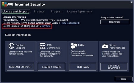 Bản quyền phần mềm được sử dụng đến tận ngày 29/9/2015