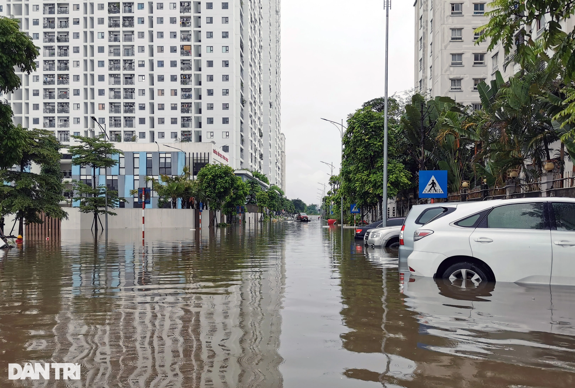 Chung cư ngập sâu, bãi xe òm ọp nước, cư dân lội nước hóa vàng ngày Rằm - 9