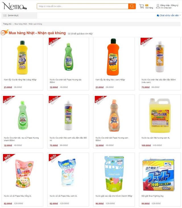 Khuyến mại: Nemo.vn tặng khách hàng nước tẩy lồng giặt Nhật Bản và nước rửa chén bát Wai 4 lít - 2 Đa dạng các mặt hàng tẩy rửa, làm sạch “Made in Japan” trên Nemo.vn