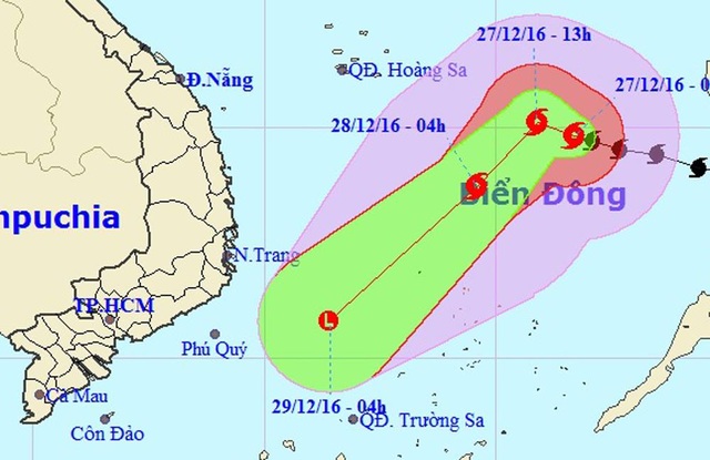 Bão số 10 đang "quần thảo" trên Biển Đông - 1
Dự báo đường đi của cơn bão số 10.
