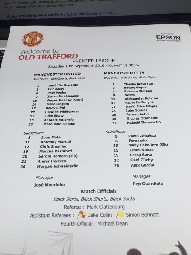 MU 1-2 Man City: Guardiola lại thắng Mourinho - 14
Danh sách cầu thủ hai đội và các trọng tài