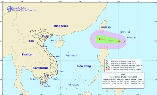 Xuất hiện áp thấp nhiệt đới gần Biển Đông - 1
Vị trí vùng tâm áp thấp nhiệt đới.
