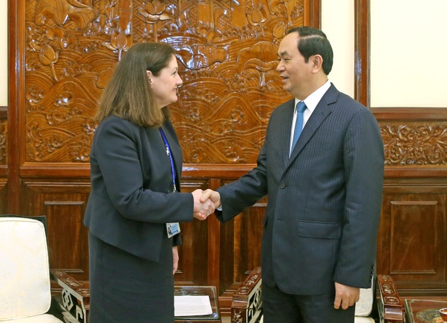 Chủ tịch nước tin tưởng các doanh nghiệp Hoa Kỳ sẽ thành công tại Việt Nam - 1
Sáng 9/12/2016, tại Phủ Chủ tịch, Chủ tịch nước Trần Đại Quang tiếp bà Monica Whaley, Chủ tịch Liên minh doanh nghiệp Mỹ-APEC nhân chuyến thăm và làm việc tại Việt Nam. Ảnh: Nhan Sáng-TTXVN