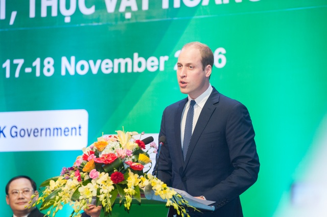 
Hoàng tử William phát biểu tại Hội nghị về chống buôn bán trái pháp luật các loài động vật, thực vật hoang dã tại Hà Nội sáng ngày 17/11 (Ảnh: Đại sứ quán Anh tại Việt Nam)
