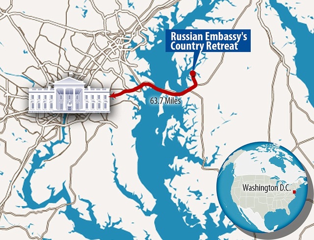 Bên trong khu nhà Nga bị Mỹ đóng cửa khẩn cấp - 3
Tổ hợp này cách thủ đô Washington chỉ 30 phút lái xe. (Đồ họa: Dailymai)