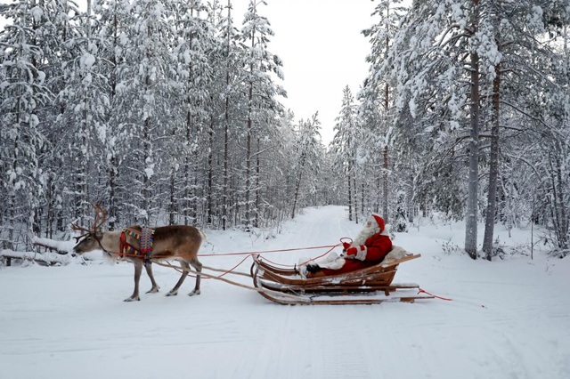 Phần Lan: Ông già Noel cưỡi xe tuần lộc trong lễ Giáng sinh ở gần Rovaniemi, Phần Lan ngày 15/12.
