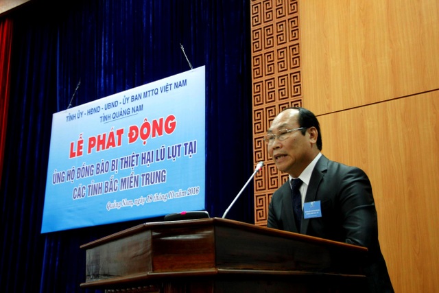 Thủ tướng, các Phó Thủ tướng quyên góp ủng hộ đồng bào miền Trung - 4 Ông Võ Xuân Ca, Chủ tịch UB MTTQ tỉnh Quảng Nam phát biểu tại lễ phát động